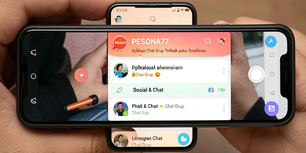 Antarmuka aplikasi PESONA77 dengan fitur chat grup yang interaktif.