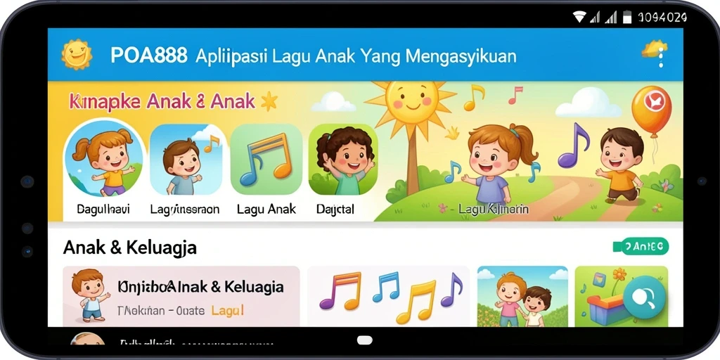 Antarmuka aplikasi POA88 dengan berbagai pilihan lagu anak.