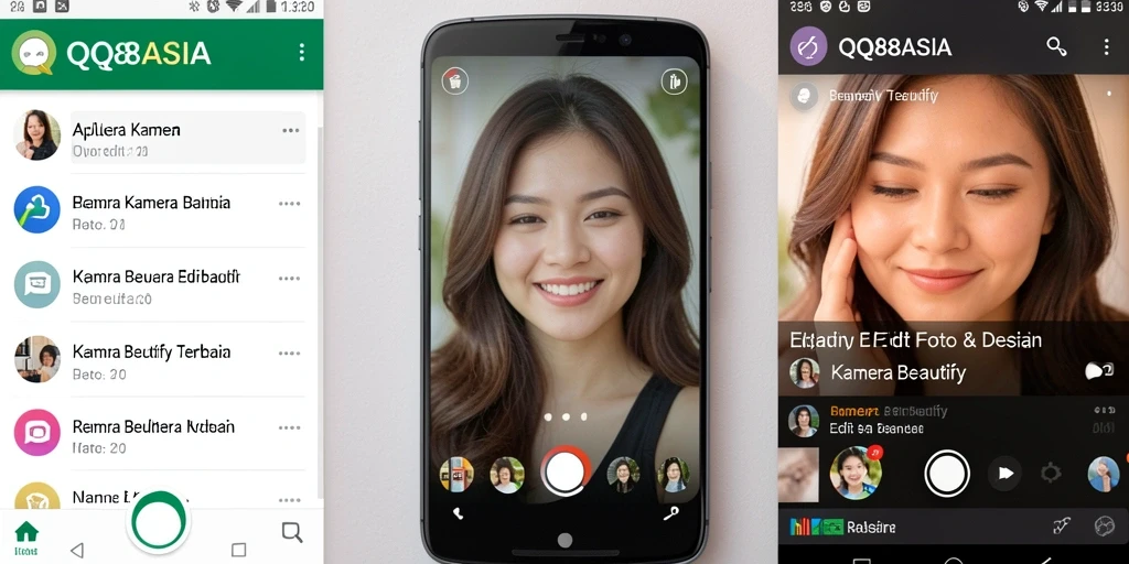 Screenshot antarmuka QQ88ASIA yang menampilkan fitur Kamera Beautify.