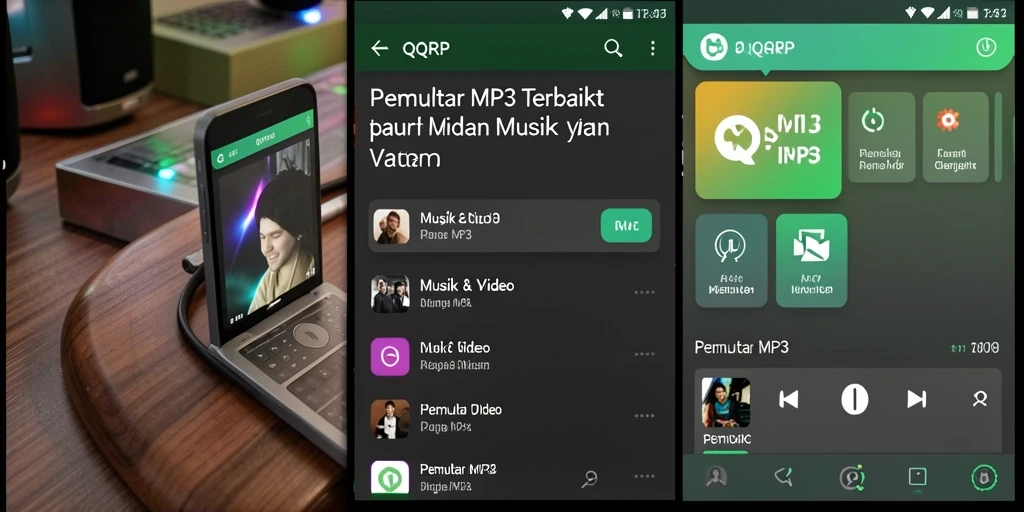 Antarmuka aplikasi QQRP dengan berbagai fitur pemutar MP3.
