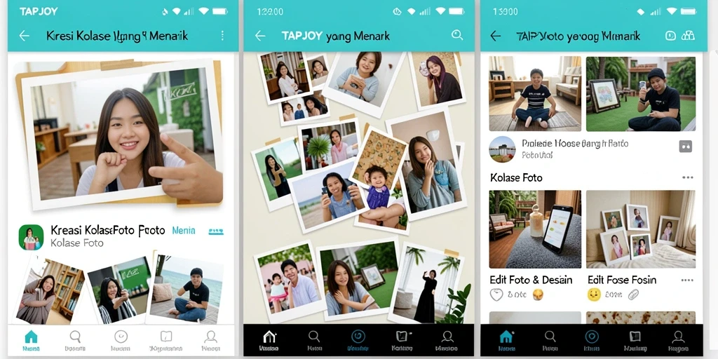 Antarmuka TAPJOY dengan template kolase foto yang menarik dan beragam.